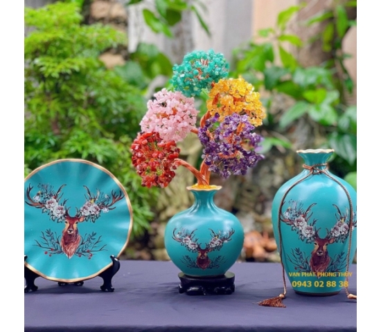Bộ Cây Tài Lộc Đá Thạch Anh ( Xanh )