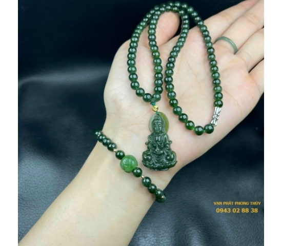 DÂY CHUYỀN MẶT QUAN ÂM ĐÁ NGỌC BÍCH ( 6ly )