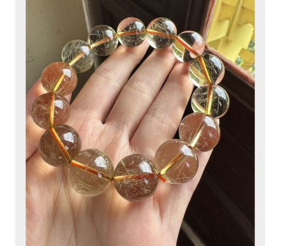 VÒNG TAY THẠCH ANH TÓC VÀNG ( 12mm 2a )